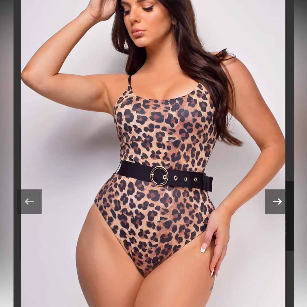 Emprada ion Brown Leopard Print One Piece Swimwear Sz M